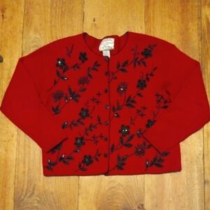 Vintage 1998 Heirloom Collectibles Women's Red Black Embroidered Sweater…